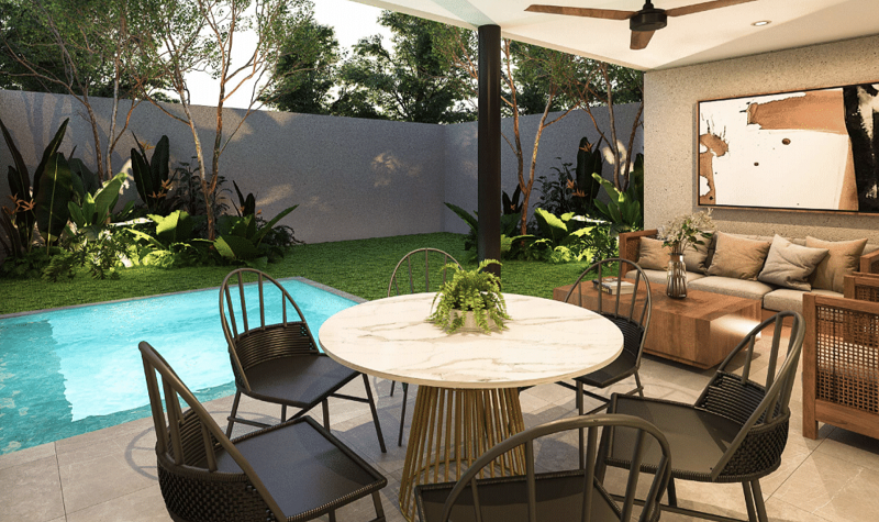 Charming three-bedroom house with a pool