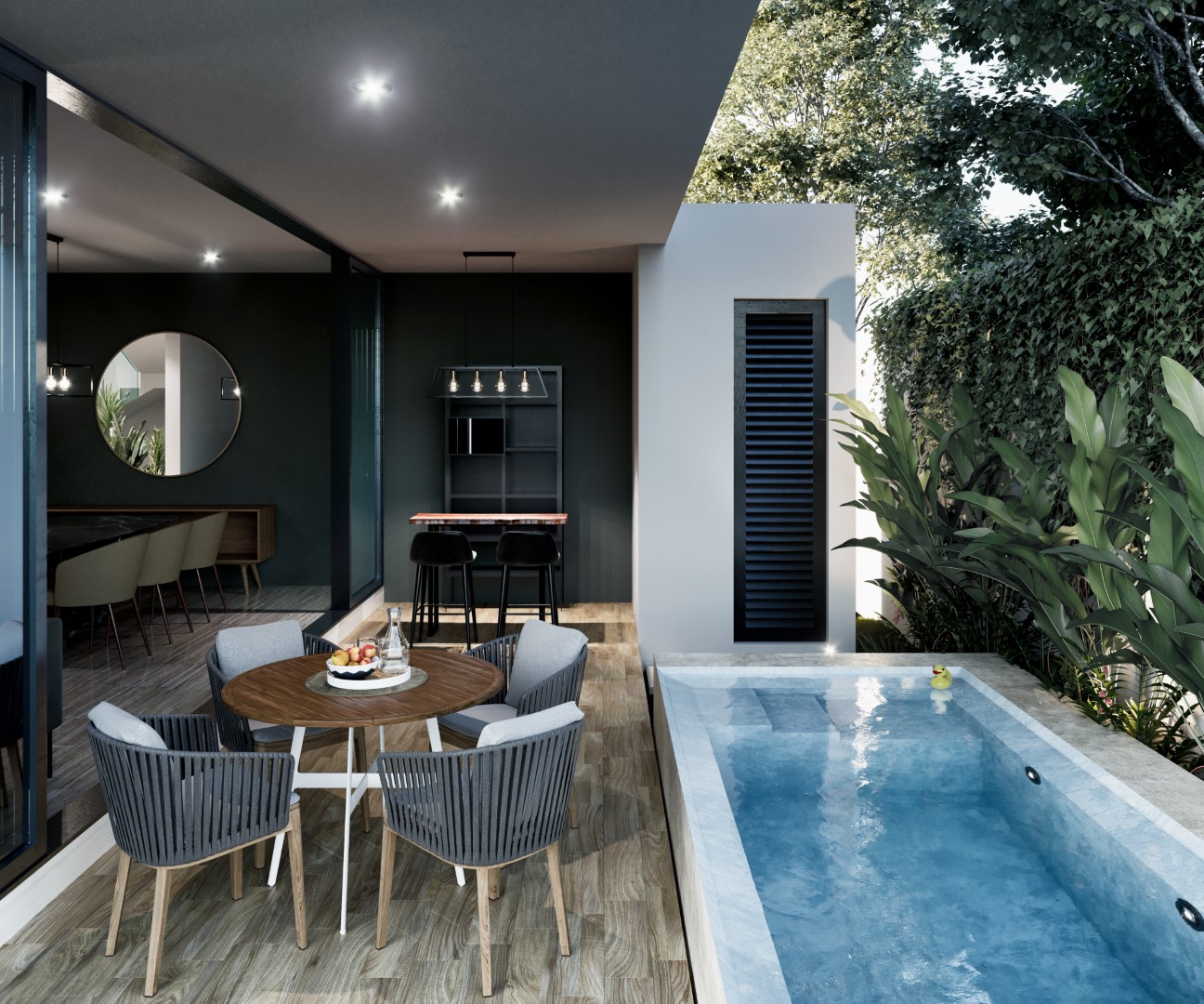 Three-bedroom house on two levels with a pool