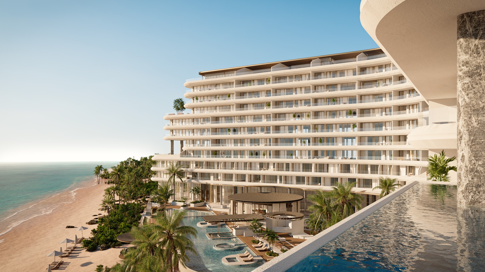 Oceanfront condo in Cancun with 3 bedrooms and double balcony